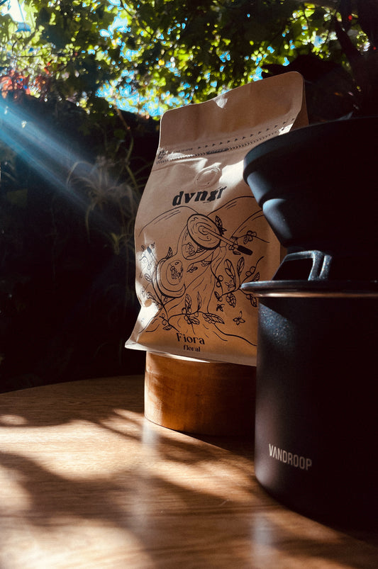 Bolsa de cafe y v60 viajero